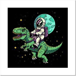 Astronauts riding T-Rex Posters and Art